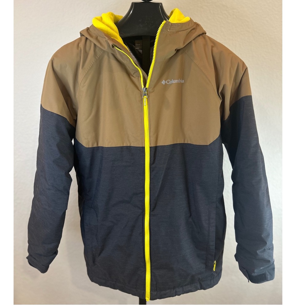 Columbia Kids Jacket Waterproof Hooded‎ Brown Black Yellow Size XL 18 20